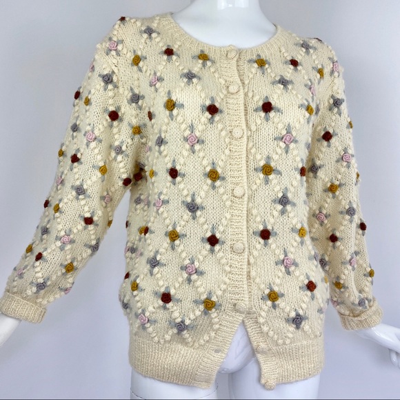 Vintage Sweaters - Vintage Oversized Emboidered Cardigan Sweater